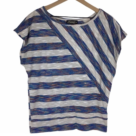 ABSOLUTELY FAMOUS Top Stripe Heathered Space Dye Asymmetrical Woven Size Medium - Picture 1 of 7